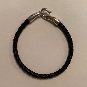 Mens leather braided bracelet with silver hook clasp